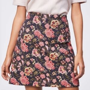 LOFT Poppy Bloom Mini Shift Skirt, Pink and Gray Floral Jacquard, Size 12